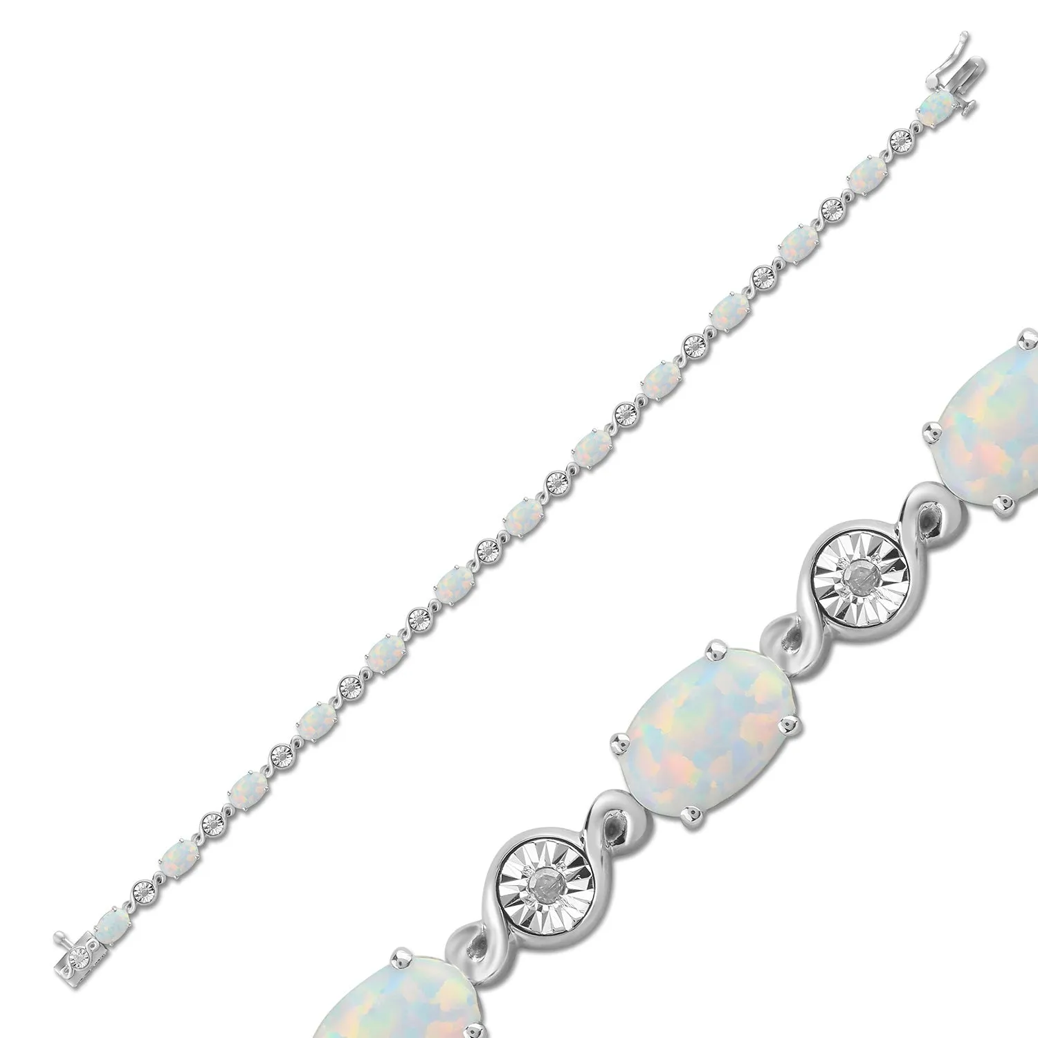 Created Opal Tennis Bracelet with 0.05ct of Diamonds in Sterling Silver