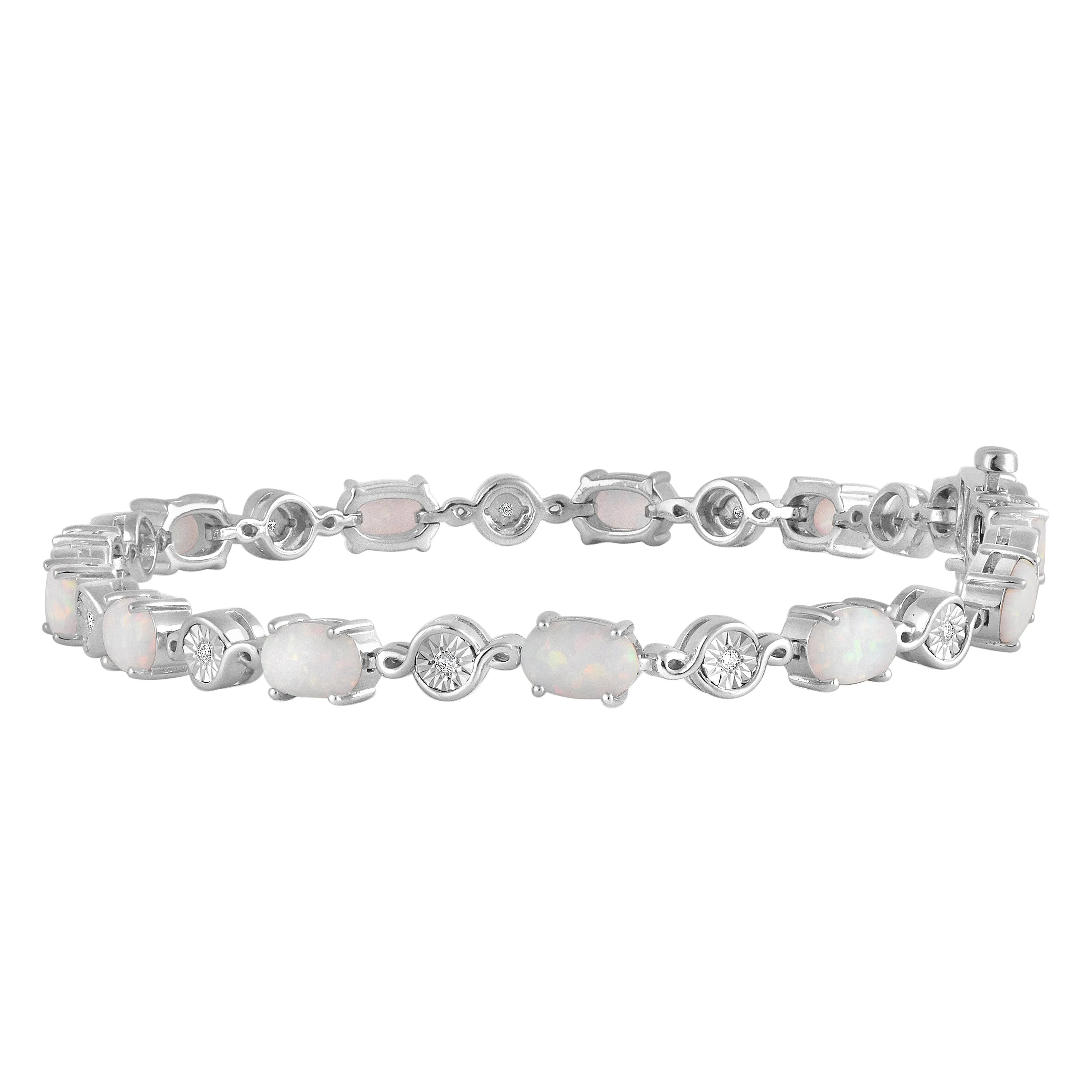 Created Opal Tennis Bracelet with 0.05ct of Diamonds in Sterling Silver