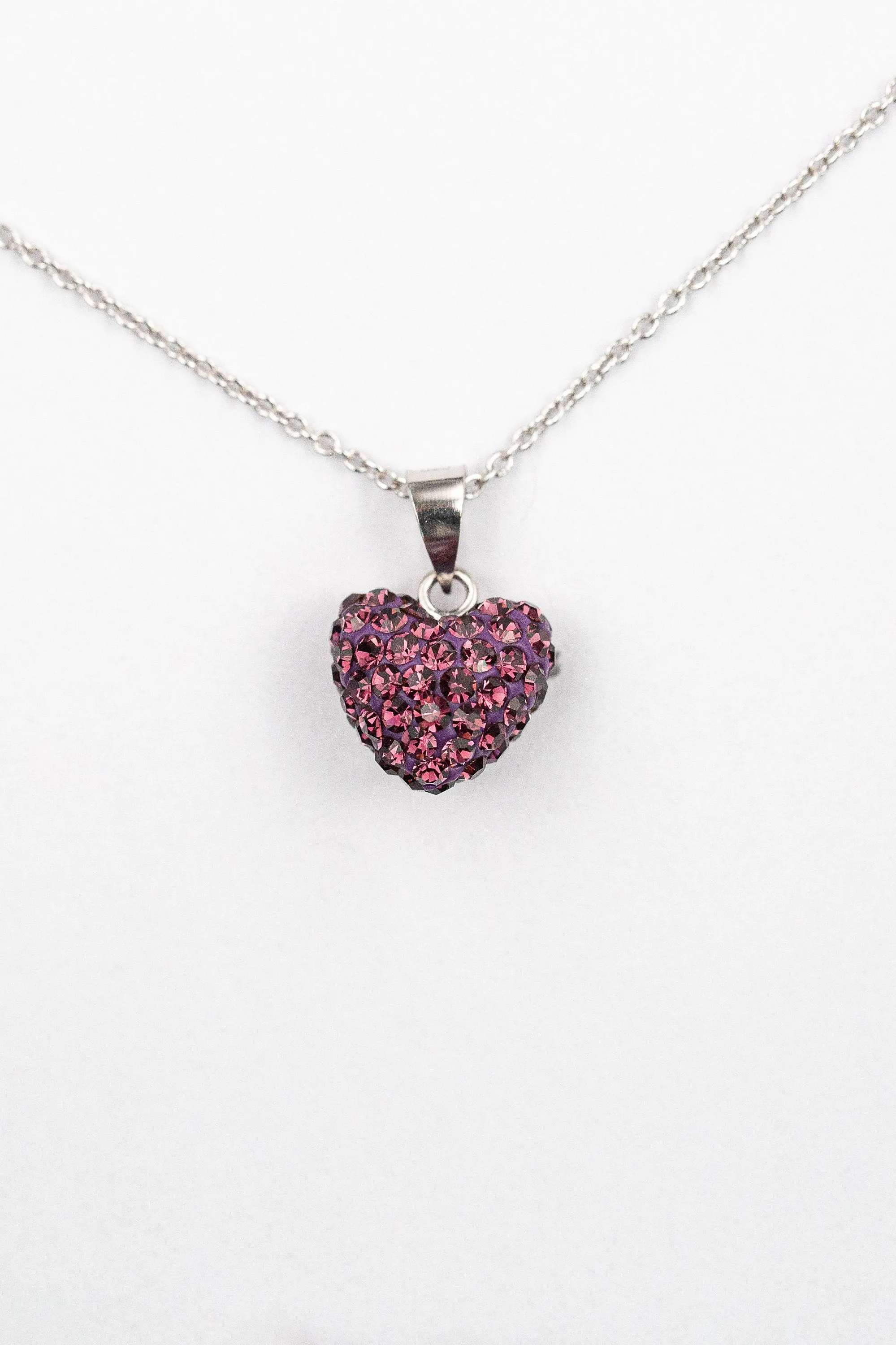 Crystal Pave All Over Heart Sterling Silver Necklace