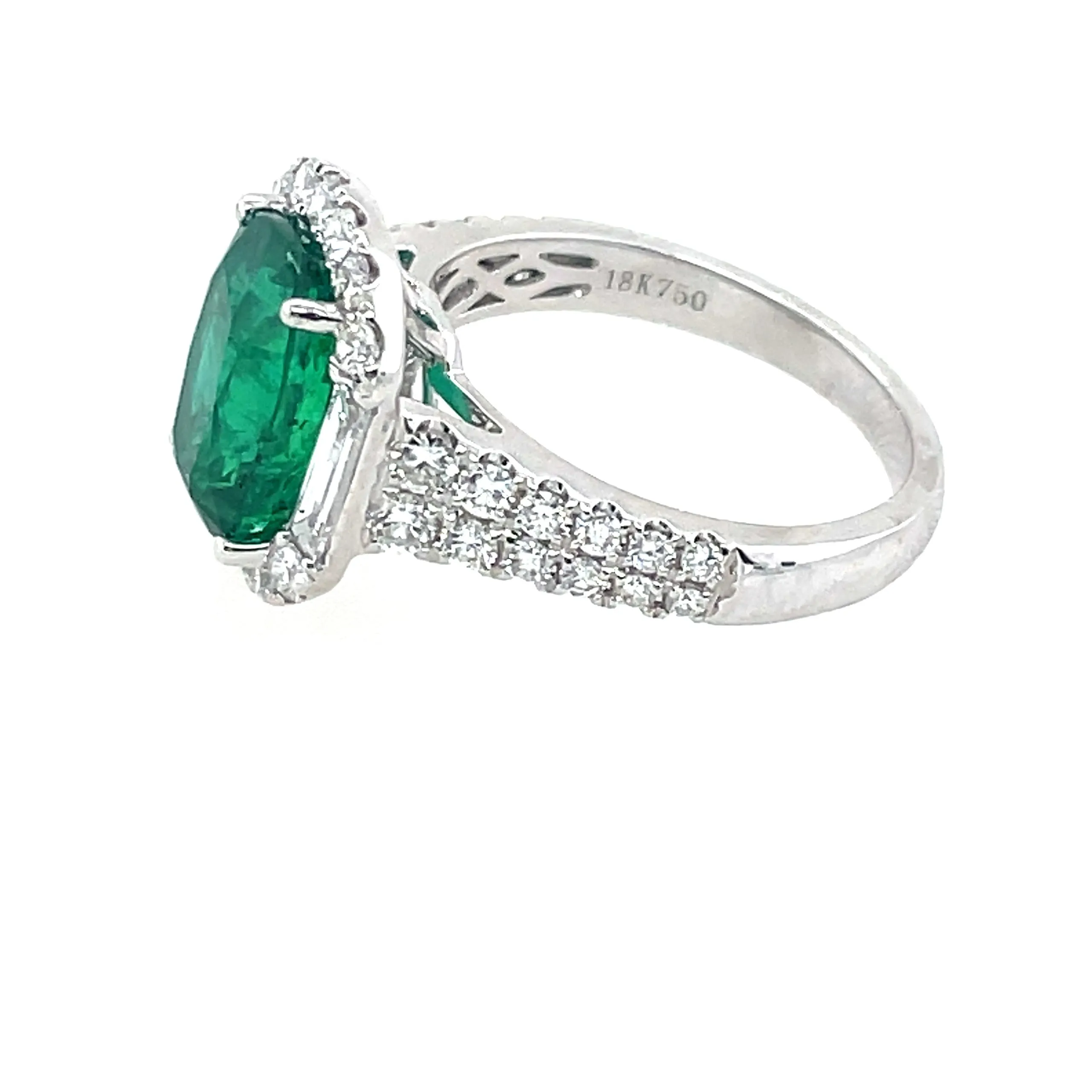 Cushion Cut Green Emerald Halo Diamond Ring