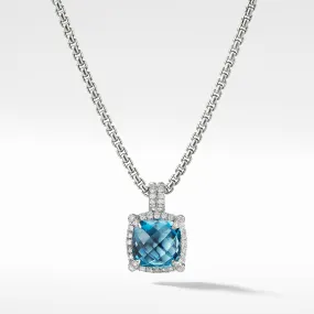 David Yurman Chatelaine Pave Bezel Pendant Necklace with Hampton Blue Topaz and Diamonds 11mm