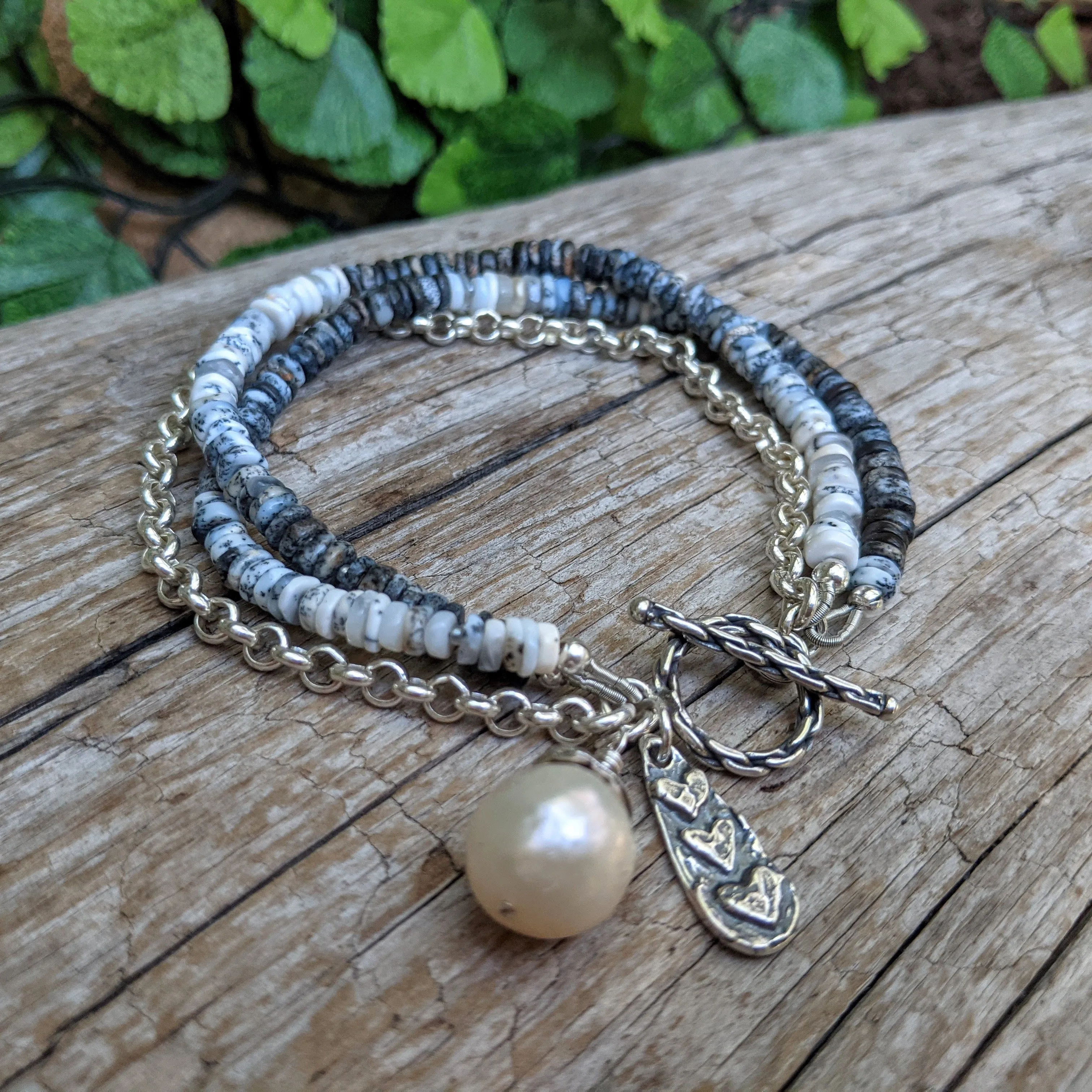 Dendritic Opal & Pearl Bracelet