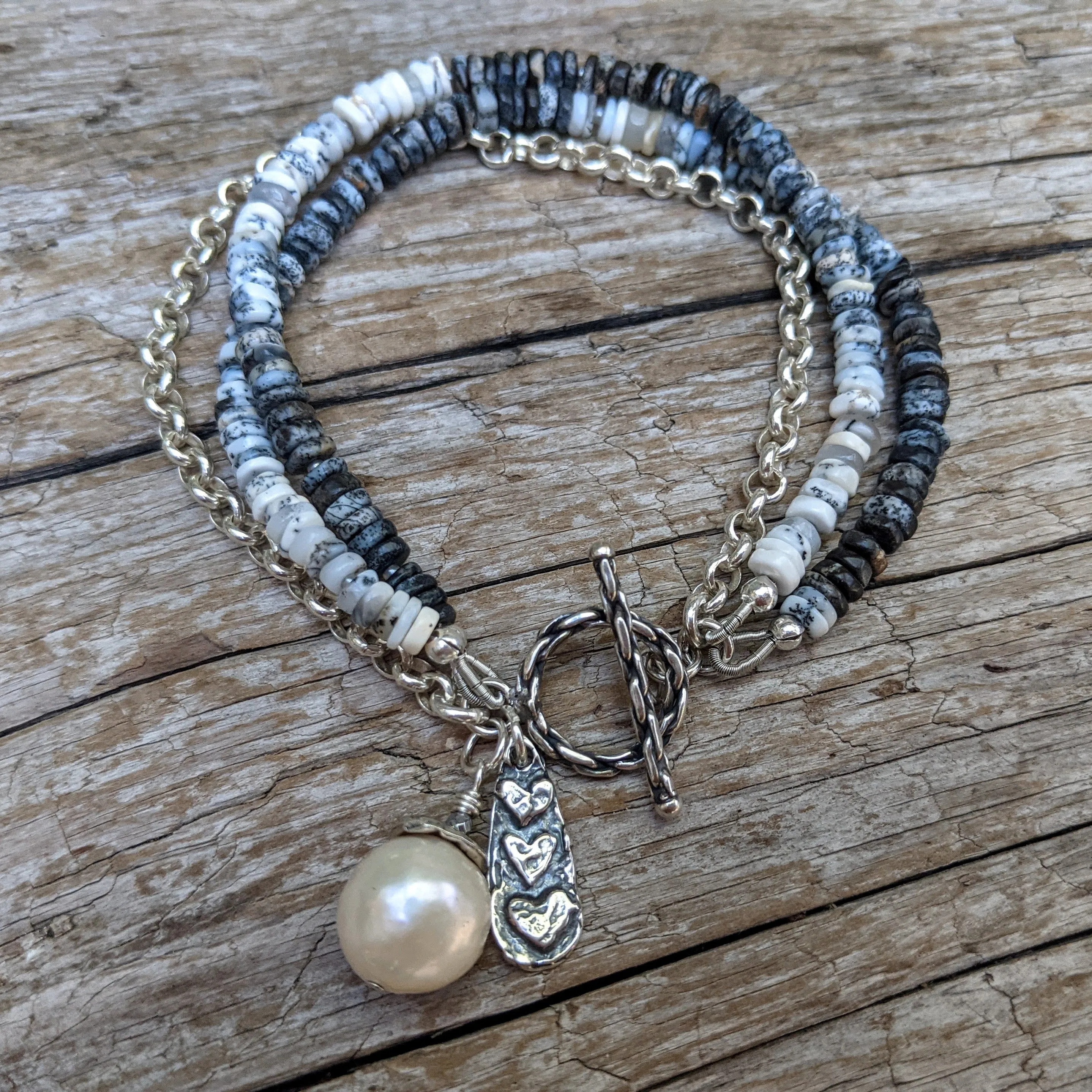 Dendritic Opal & Pearl Bracelet