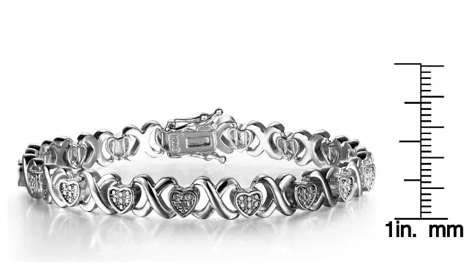 Diamond XO Heart Bracelet In Platinum Overlay - Ships Same/Next Day!