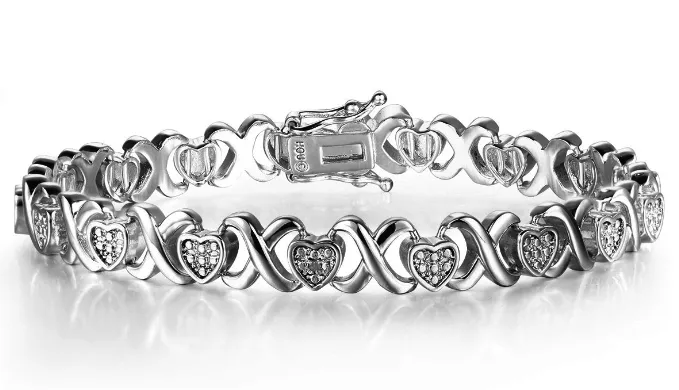 Diamond XO Heart Bracelet In Platinum Overlay - Ships Same/Next Day!