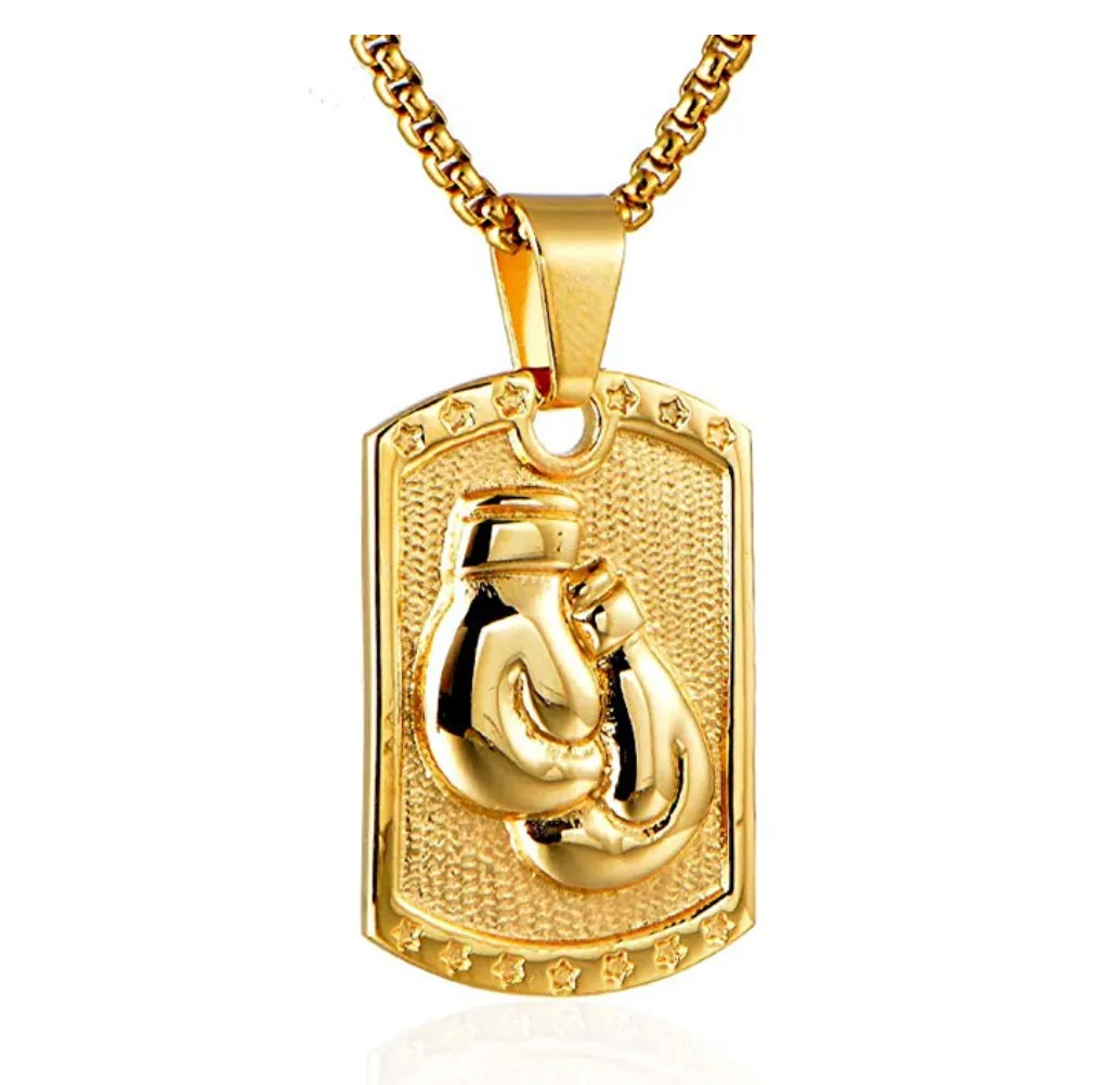 Dog Tag Boxing Glove Necklace Gold Silver Stainless Steel Boxing Gloves Silver Boxing Gloves Chain Boxing Jewelry Military Dog Tags 24in.