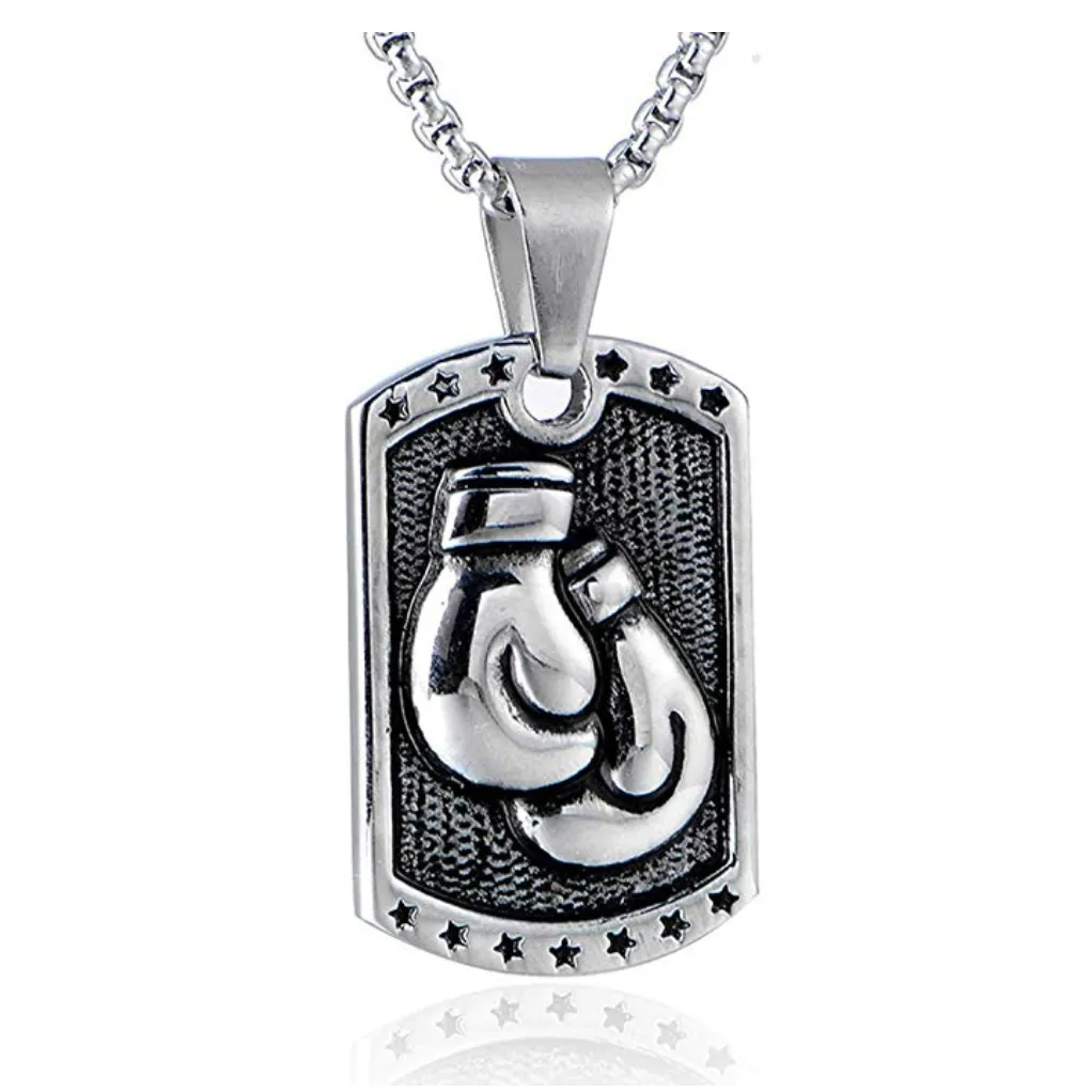 Dog Tag Boxing Glove Necklace Gold Silver Stainless Steel Boxing Gloves Silver Boxing Gloves Chain Boxing Jewelry Military Dog Tags 24in.