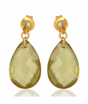 Elegant Lemon Topaz Gemstone Earrings with a White Topaz Stud Accent