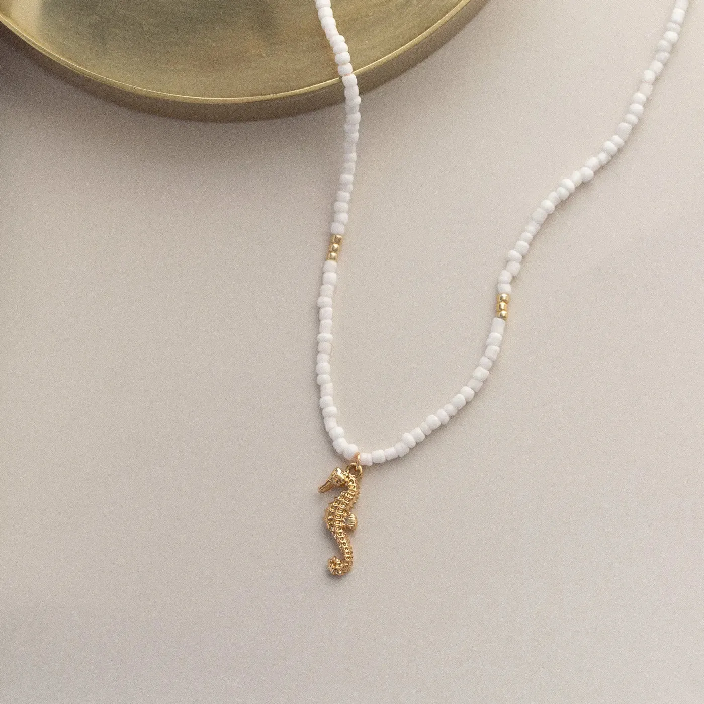 Ellie - Seahorse White Beads Necklace