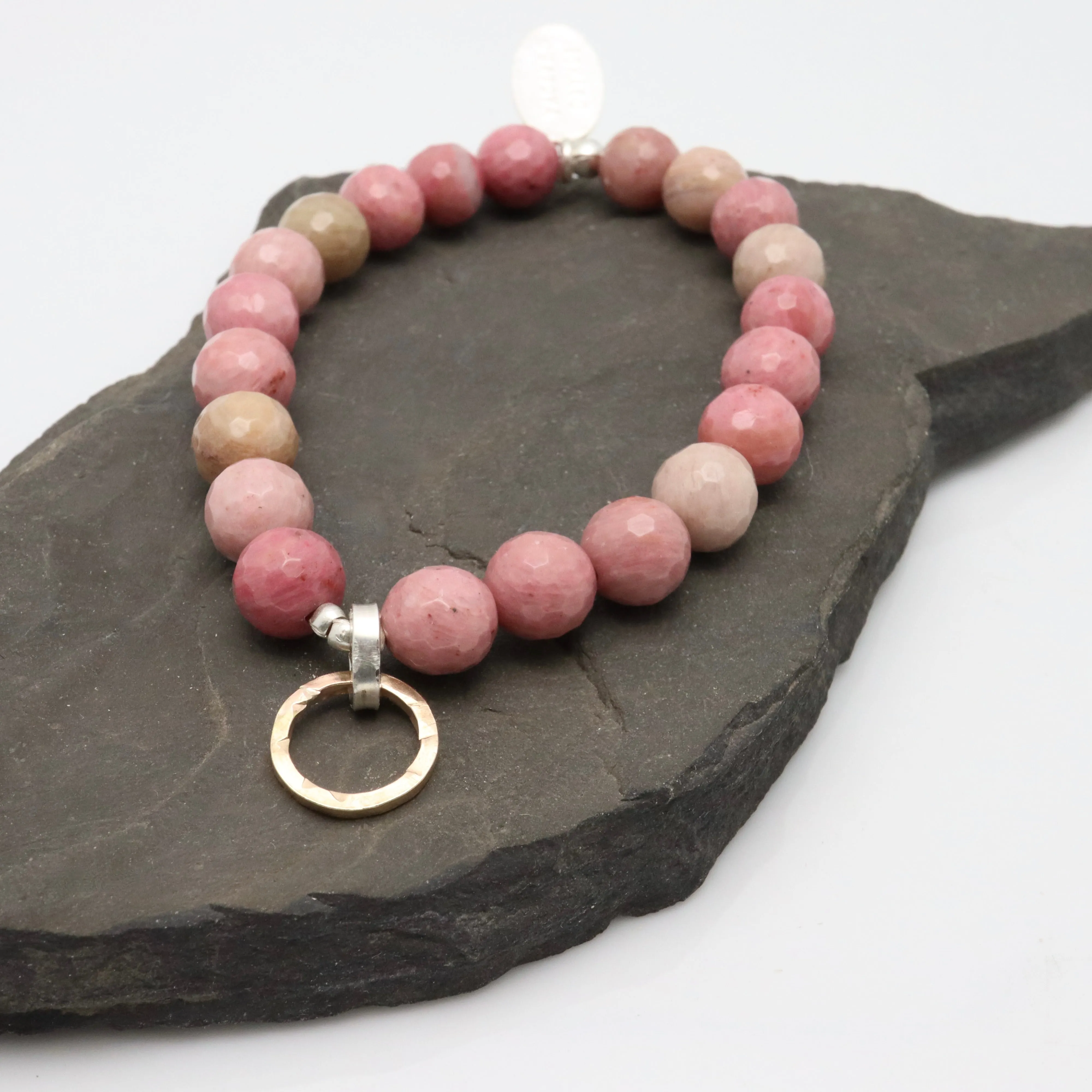 Ellipse Collection: Rhodonite & Gold Fill Ellipse Pendant Stretch Bracelet