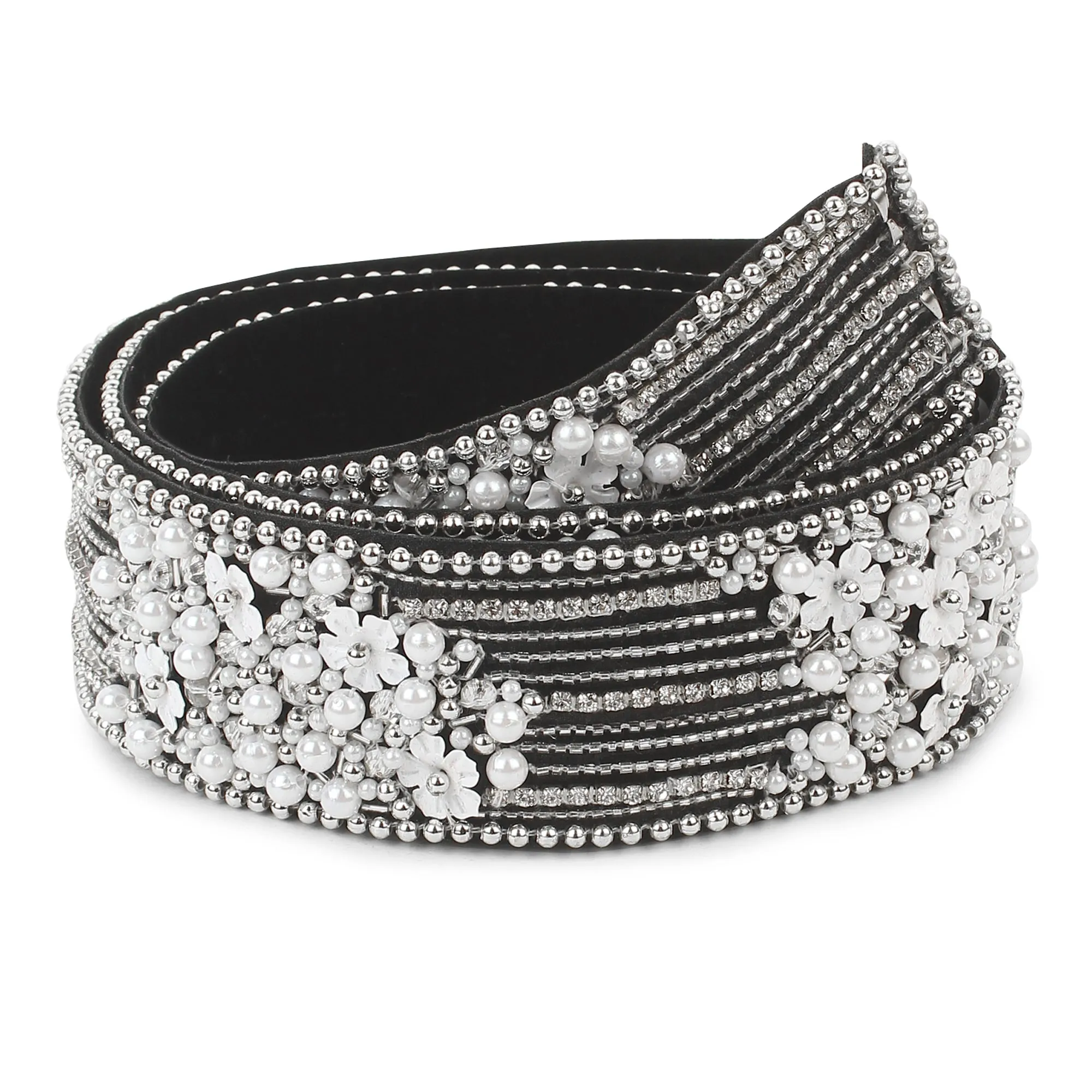 Embroidered Waist Belt, Pearls and Swarovski Crystals