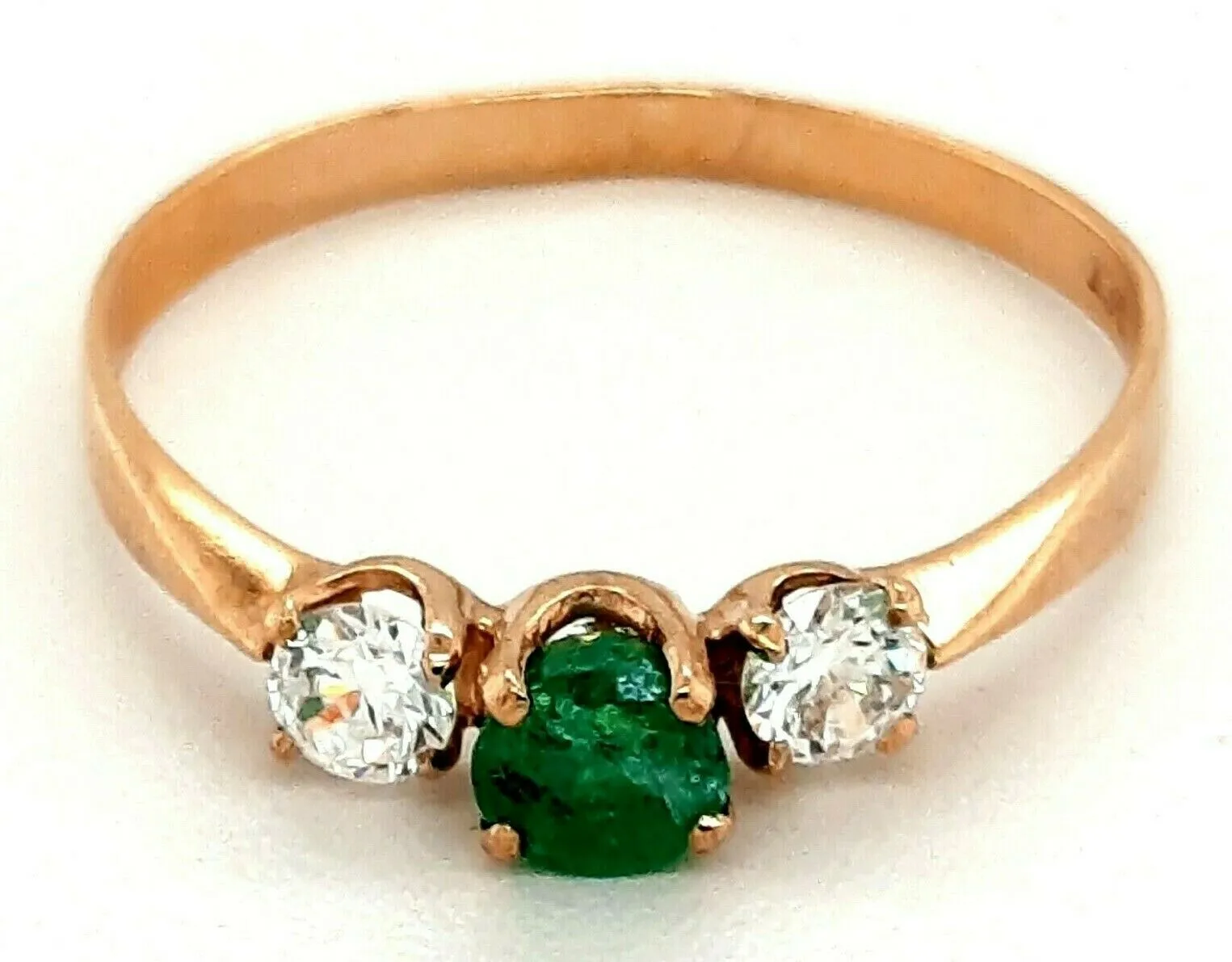 Emerald & Cubic Zirconia 9ct Yellow Gold Ring