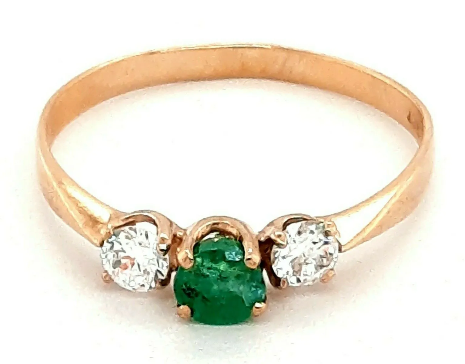 Emerald & Cubic Zirconia 9ct Yellow Gold Ring