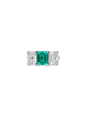 Emerald & Diamond Three Stone Ring