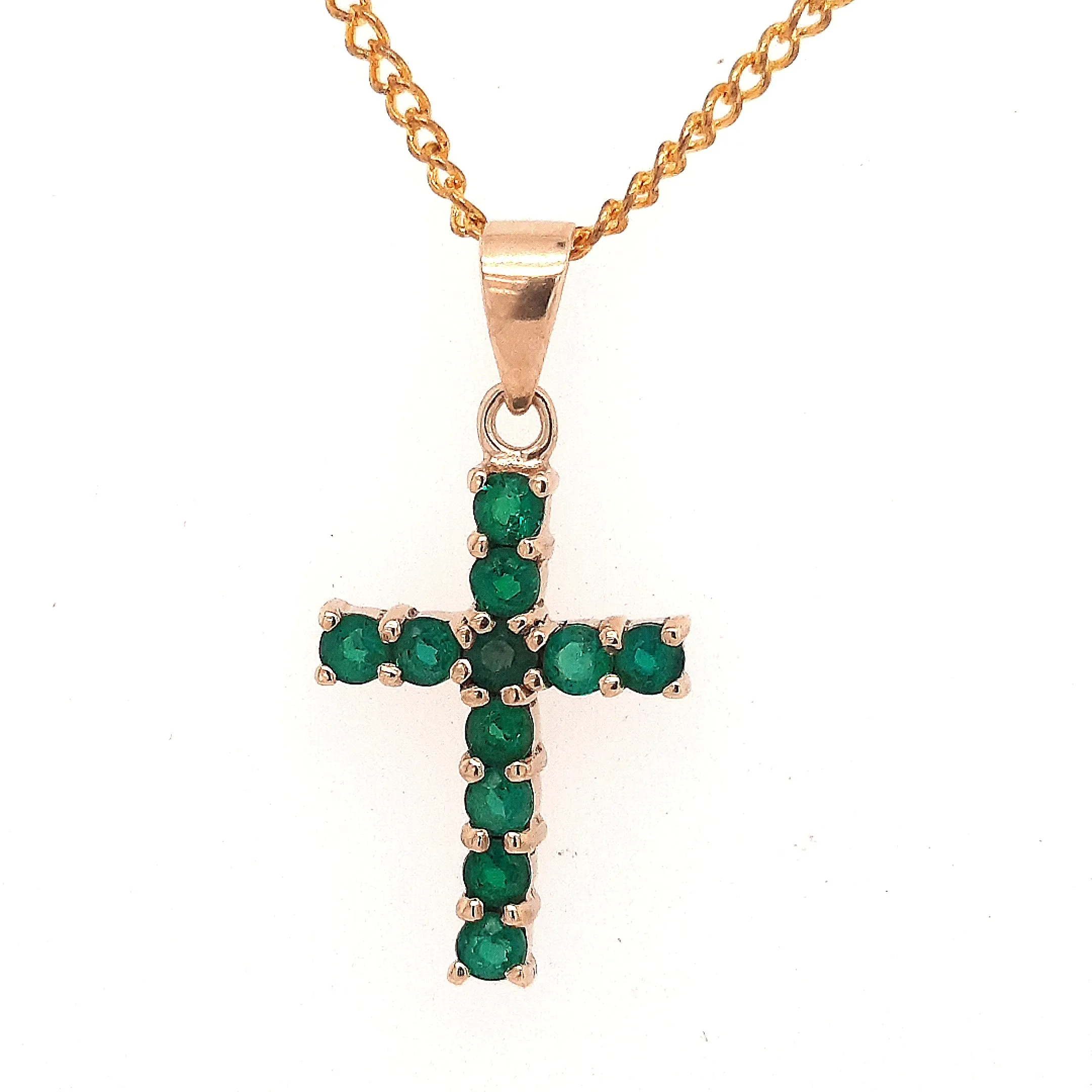 Emerald & Yellow Gold Cross Pendant