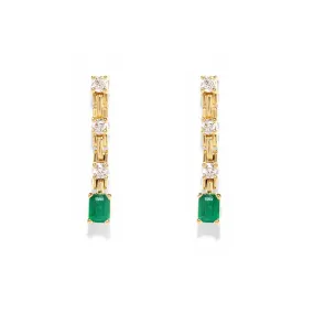 Emerald and Diamond Line Drop Earrings