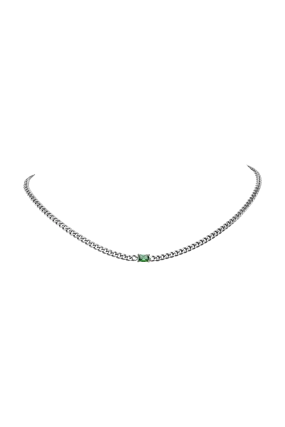 Emerald Curb Necklace Green Silver