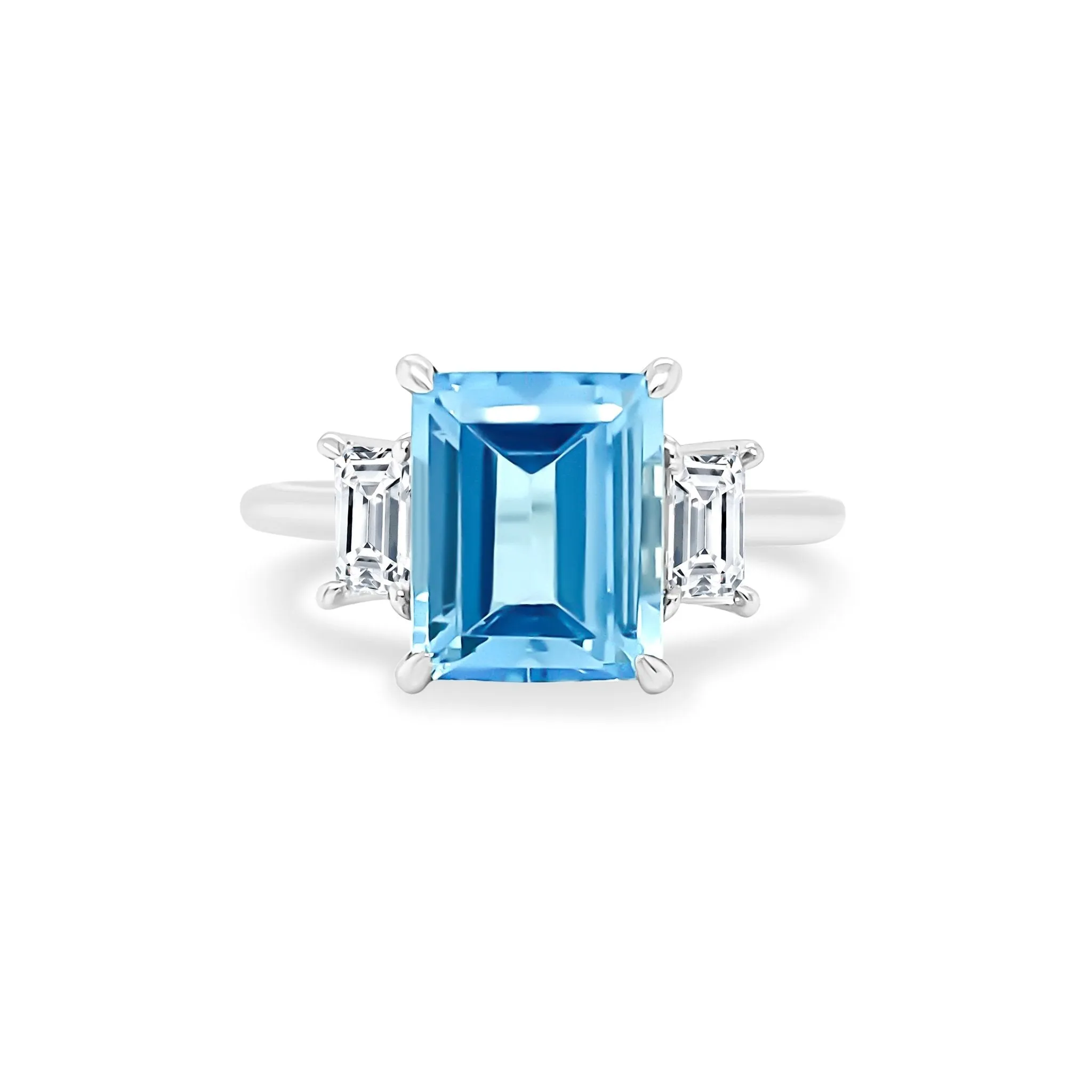 Emerald Cut Aquamarine with Emerald Cut Diamond Side Stones