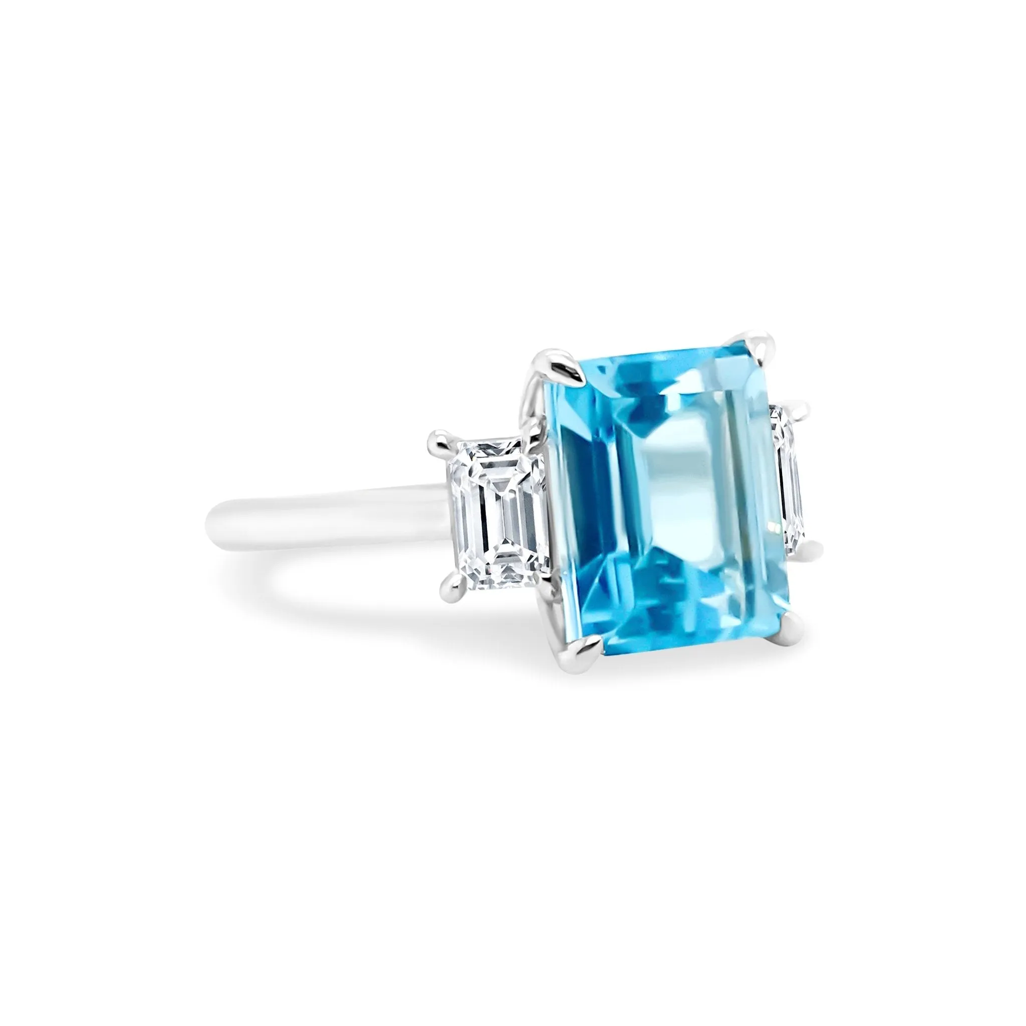 Emerald Cut Aquamarine with Emerald Cut Diamond Side Stones