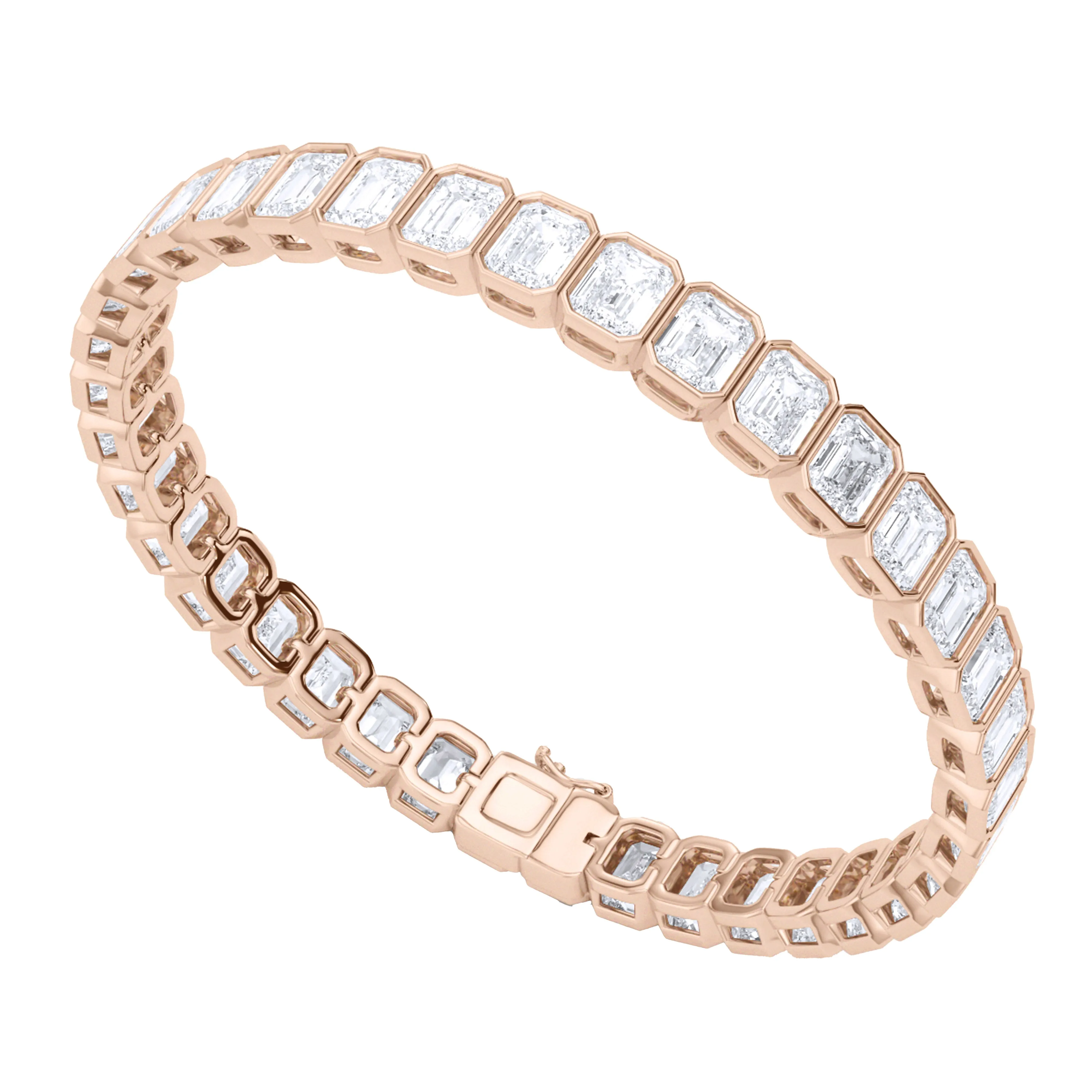 Emerald Cut Bezel Diamond Tennis Bracelet