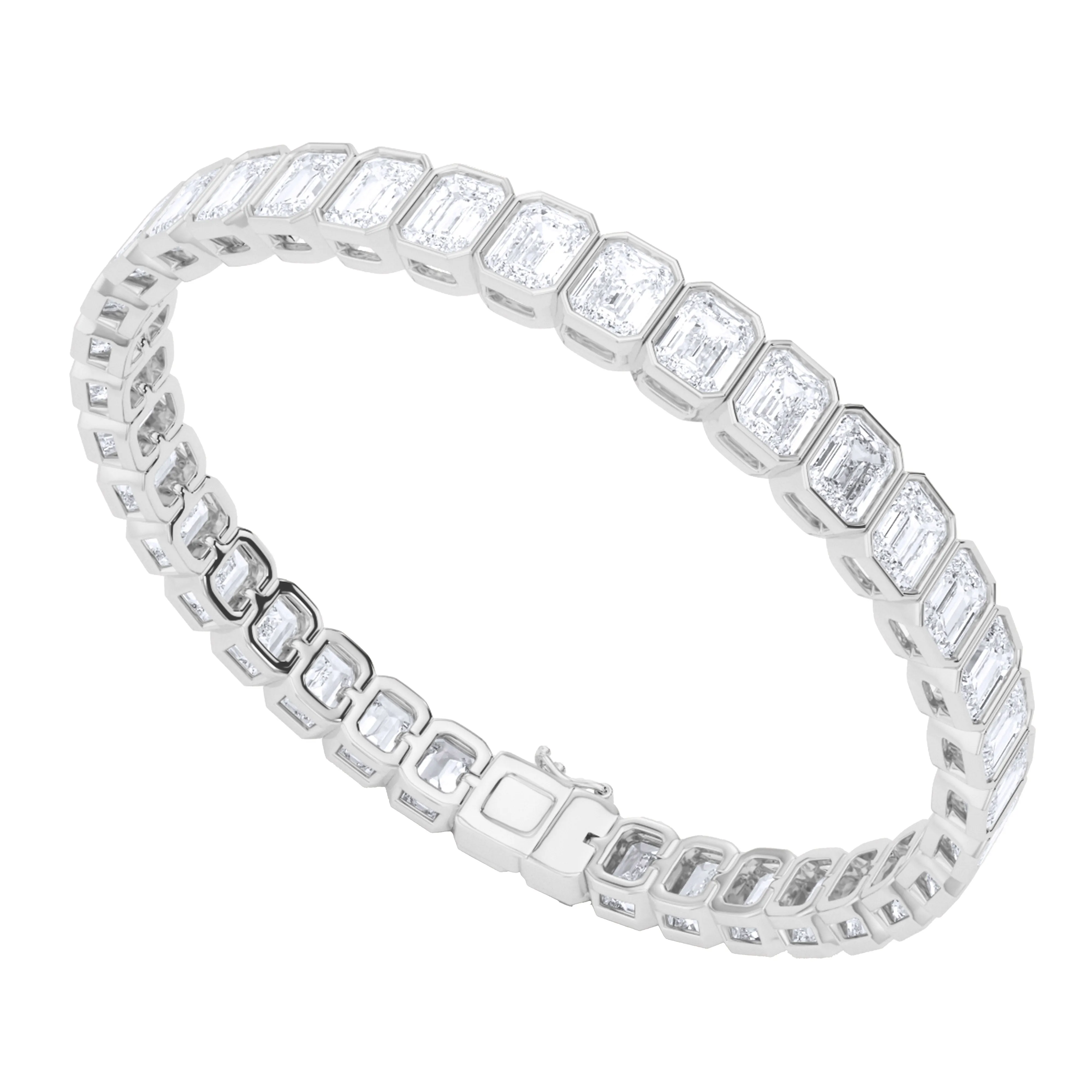 Emerald Cut Bezel Diamond Tennis Bracelet