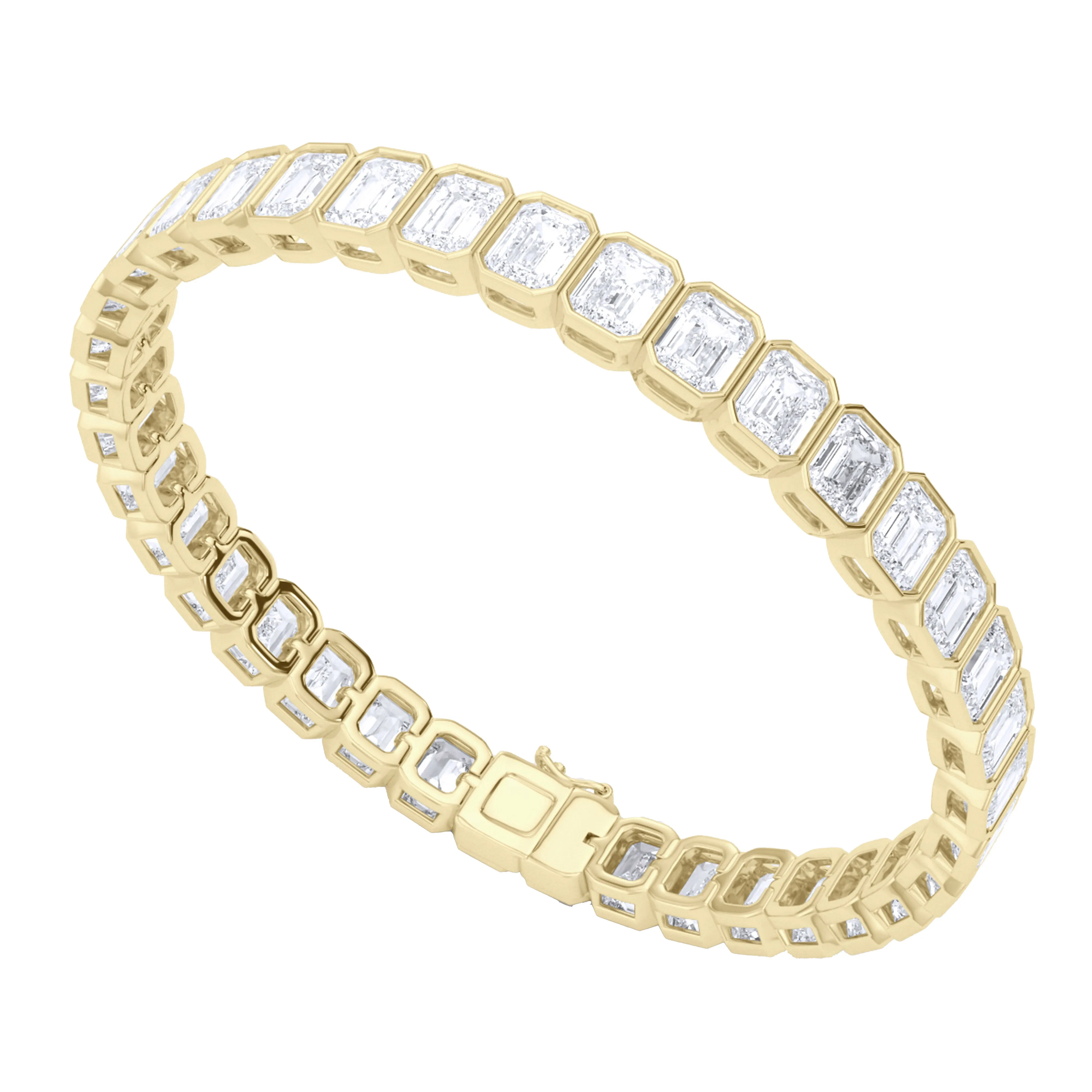 Emerald Cut Bezel Diamond Tennis Bracelet