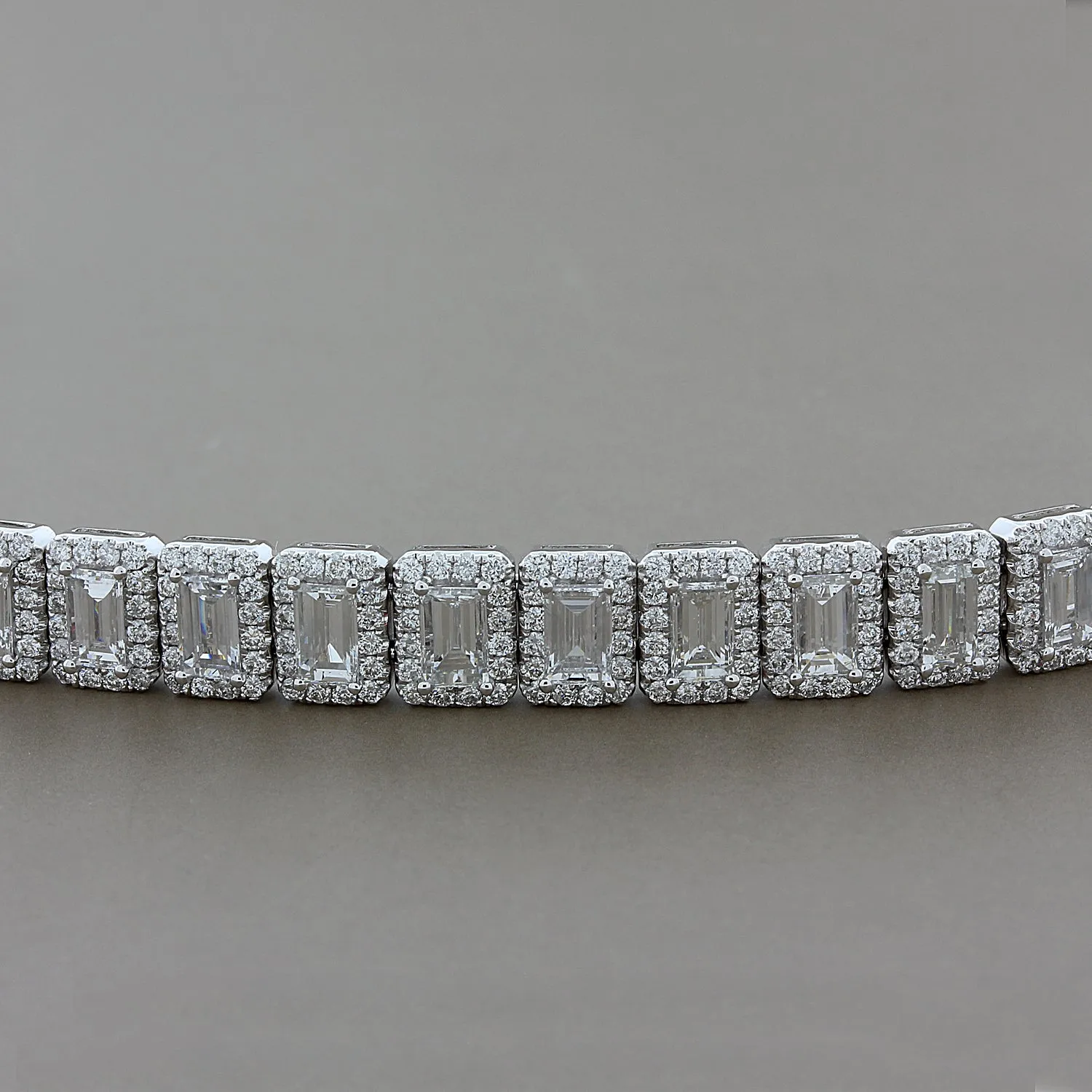 Emerald Cut Diamond Halo Gold Bracelet