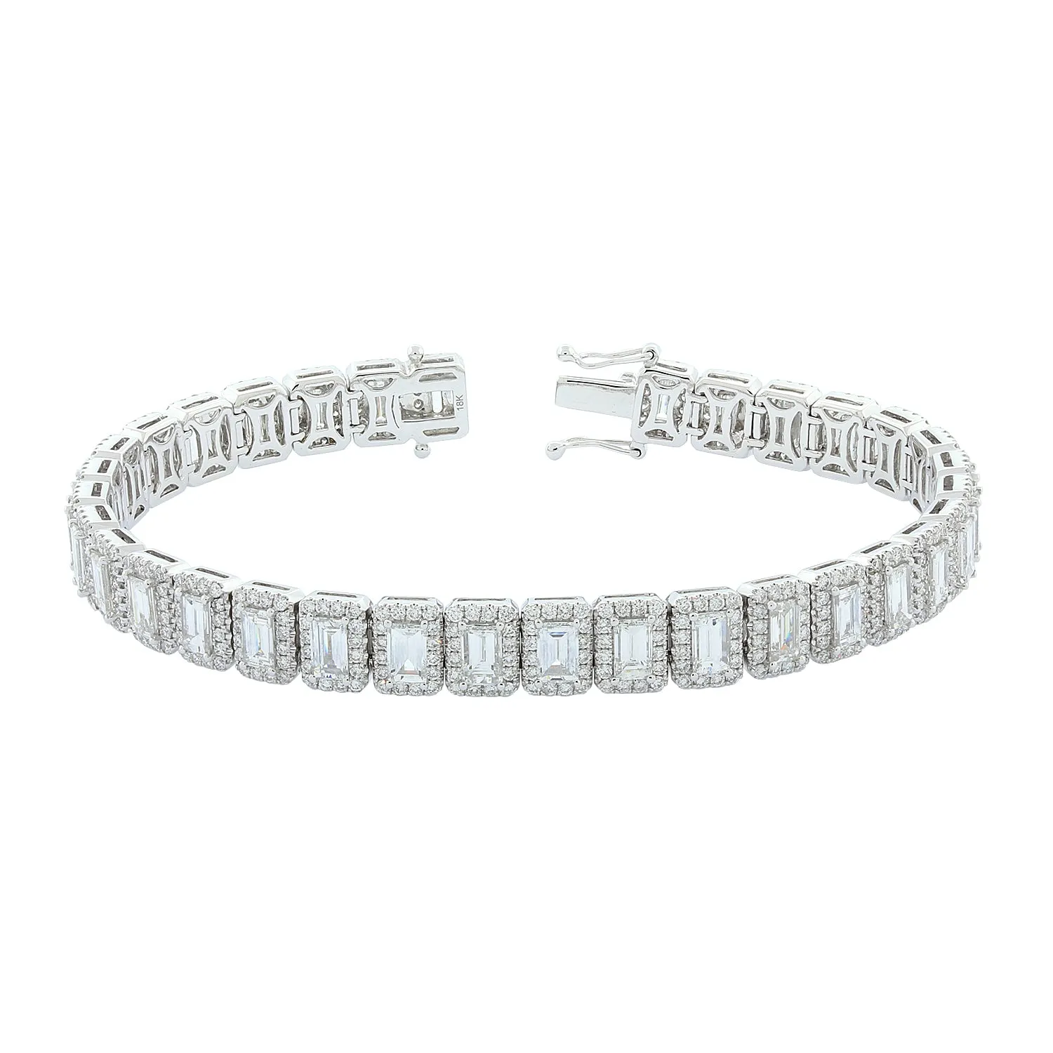 Emerald Cut Diamond Halo Gold Bracelet