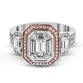 Emerald-cut Halo Engagement Ring in 18k Gold with Diamonds