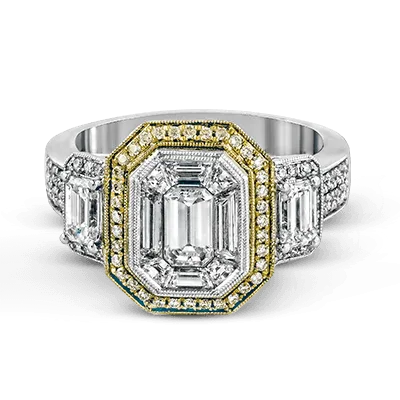 Emerald-cut Halo Engagement Ring in 18k Gold with Diamonds