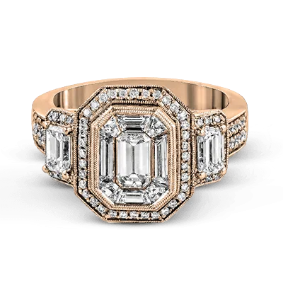 Emerald-cut Halo Engagement Ring in 18k Gold with Diamonds