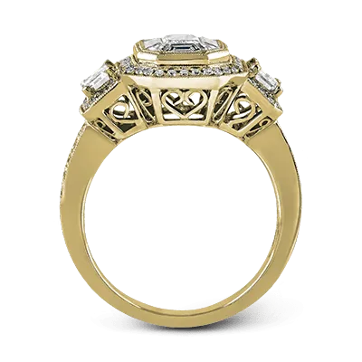 Emerald-cut Halo Engagement Ring in 18k Gold with Diamonds