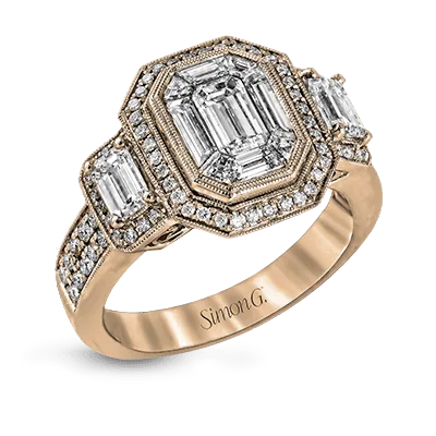 Emerald-cut Halo Engagement Ring in 18k Gold with Diamonds