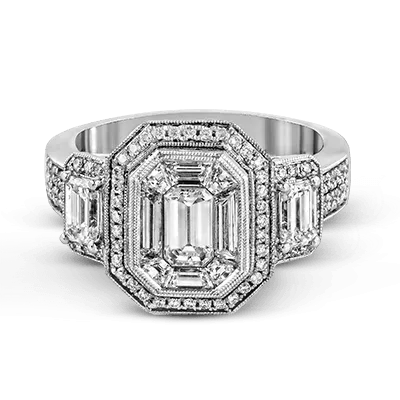 Emerald-cut Halo Engagement Ring in 18k Gold with Diamonds