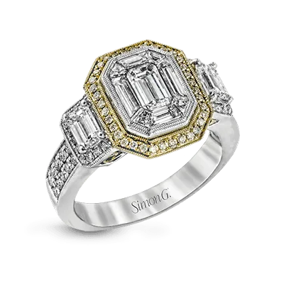 Emerald-cut Halo Engagement Ring in 18k Gold with Diamonds