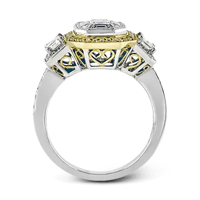 Emerald-cut Halo Engagement Ring in 18k Gold with Diamonds