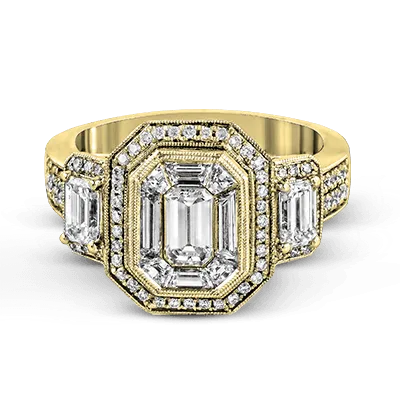 Emerald-cut Halo Engagement Ring in 18k Gold with Diamonds