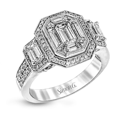 Emerald-cut Halo Engagement Ring in 18k Gold with Diamonds