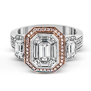 Emerald-cut Halo Engagement Ring in 18k Gold with Diamonds