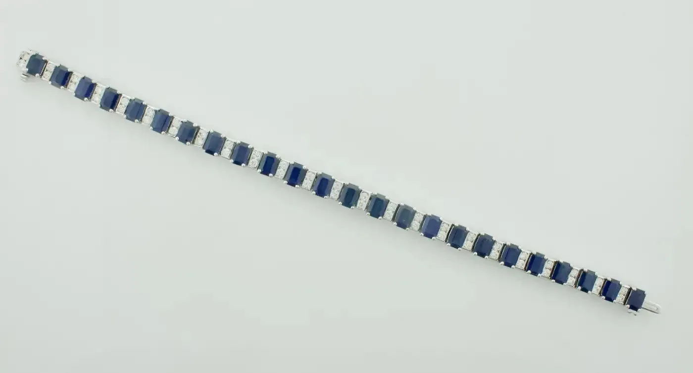 Emerald Cut Sapphire and Diamond Tennis Bracelet in 18k