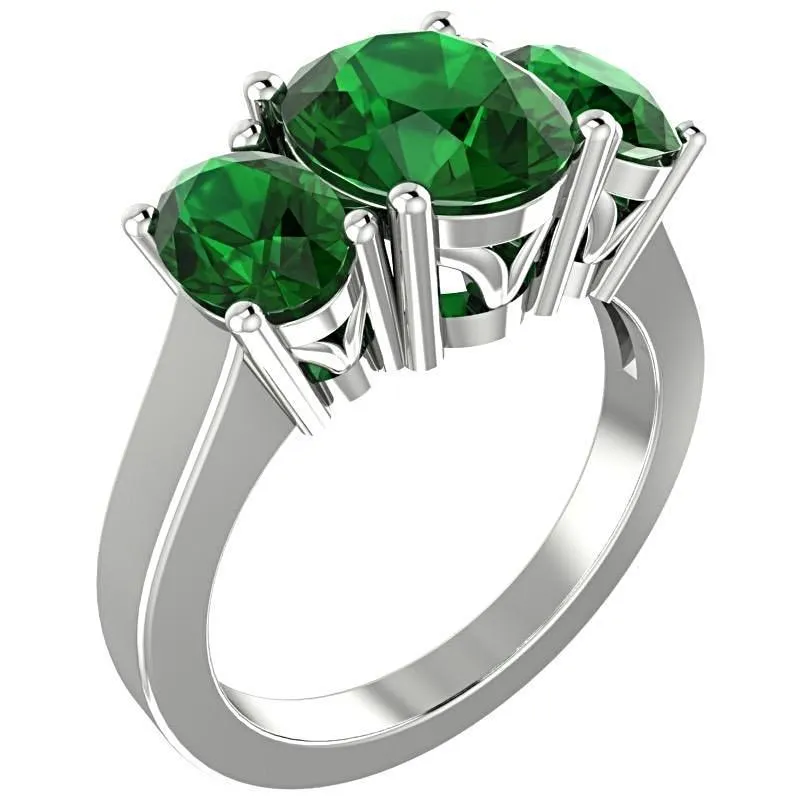 Emerald Three Stone Ring 14K White Gold