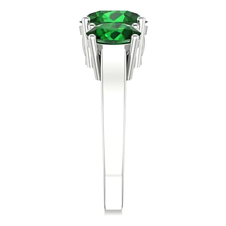 Emerald Three Stone Ring 14K White Gold