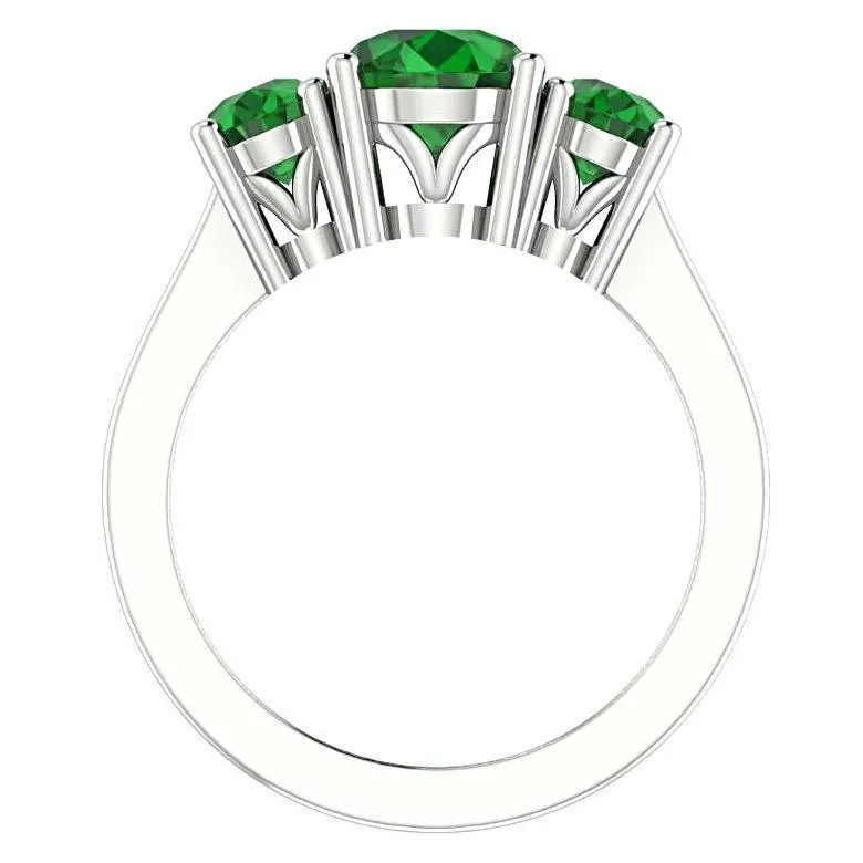 Emerald Three Stone Ring 14K White Gold