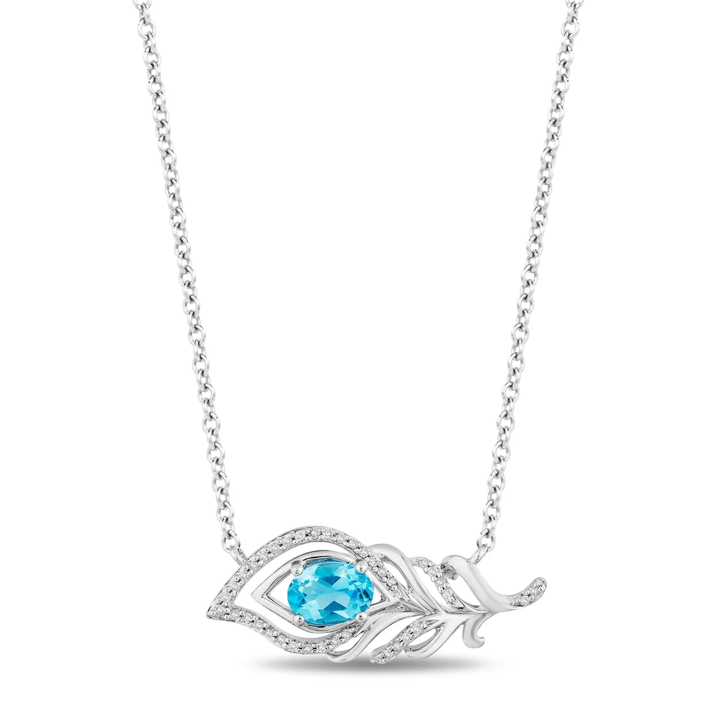 Enchanted Disney Fine Jewelry Sterling Silver with 1/10 CTTW Diamond and Swiss Blue Topaz Jasmine Pendant Necklace