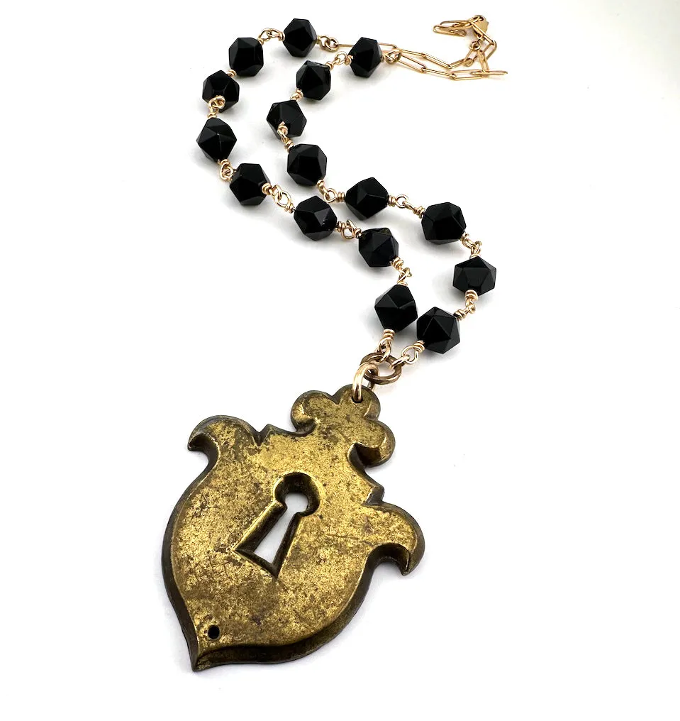 Escutcheon Keyhole Necklace Star Cut Onyx