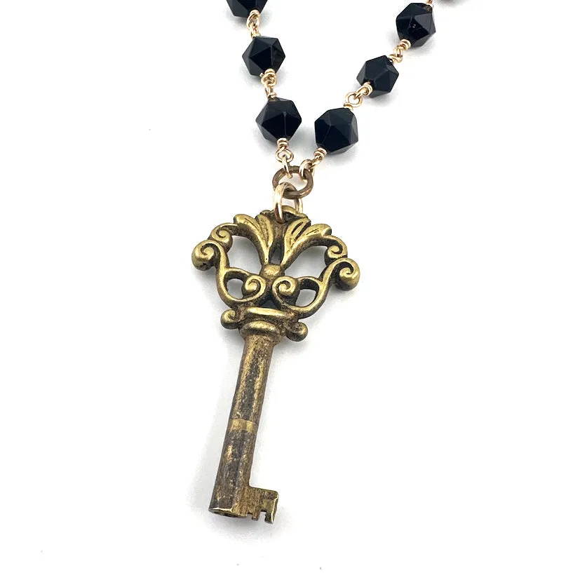 Escutcheon Keyhole Necklace Star Cut Onyx