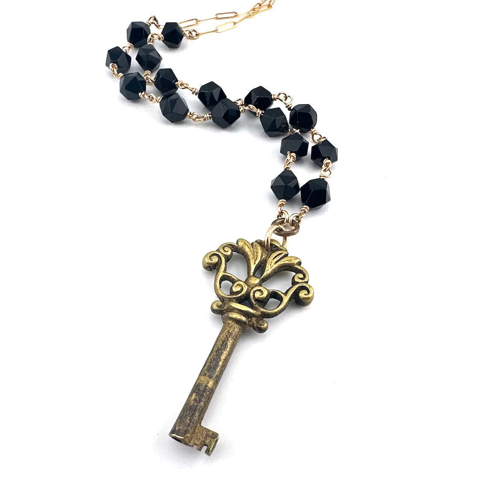 Escutcheon Keyhole Necklace Star Cut Onyx