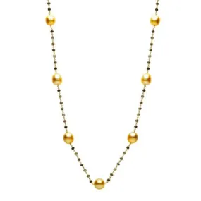 ESTATE 27.64CT AAA SMOKEY TOPAZ & GOLDEN PEARL 18KT YELLOW GOLD BEADED NECKLACE