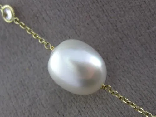 ESTATE LARGE LONG 2.50CT WHITE TOPAZ PEARL 14KT YELLOW GOLD BY THE YARD NECKLACE