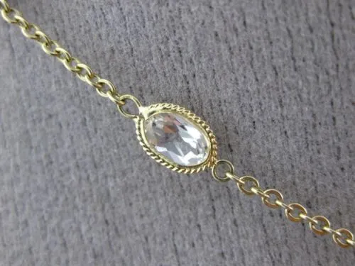 ESTATE LARGE LONG 2.50CT WHITE TOPAZ PEARL 14KT YELLOW GOLD BY THE YARD NECKLACE